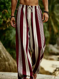 Riolio  Vacation Men Striped Beach Pants Bohemian Geometric Pattern Drawstring Loose Wide Leg Trousers Summer Casual Resort Wear