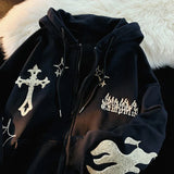 Riolio Autumn and Winter Hoodie Embroidered Cross Fire Jacket Plus Cashmere Lovers Loose Sweater