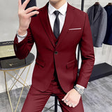 Riolio  Groom's Wedding Dress ( Jacket + Vest + Pants ) High End Brand Solid Color Men's Casual Business Office Formal Suit 3Pcs Sets