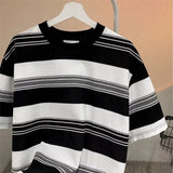 Riolio Japanese Summer Retro Men and Women Trend Striped Round Neck Short Sleeved Couple Loose Personality Casual T-shirt Harajuku Top