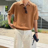 Riolio New Summer Simple Retro Men Polo Shirt Leisure Vintage High Quality Knit T-shirt Casual Korean Style Loose Breathable Tops M-2XL