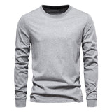 Riolio Solid Color Cotton T Shirt Men Casual O-neck Long Sleeved Mens Tshirts Spring Autumn High Quality Basic T-shirt Male