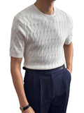 Riolio  Fashionable Mens Slim Elastic Knit T Shirt Summer New Casual Textured Crochet T-shirts Men Vintage O Neck Short Sleeve Tees