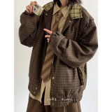 Riolio Spring Autumn Japanese Retro Plaid Jacket Men Women Couples College Style Splicing Embroidery Casual Loose Trend Jacket Urban