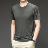 Riolio  new Summer Fashion Ice Silk Pure Cotton Quick Drying Round Neck Short Sleeve Versatile Fitness Sports Leisure Men's T-shirt