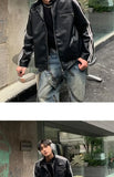 Riolio Retro Leather Jacket Men Women  American Patchwork Strip Racing Outerwear Loose Hip Hop Zippers Brown PU Coat Streetwear Spring