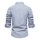 Riolio Solid Color Striped Men's Shirts Single Pocket Stand Collar Long-sleeved Shirts for Men New Spring Social Shirts Men