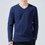 Riolio  Large Size 100% Cotton T-Shirt Men and Women Oversized V-Neck Long Sleeve Autumn Bottoming Shirt Plain Loose Unisex Basic Tee