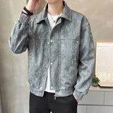 Riolio American Street Style Men's Jacket Handsome Trendy Jacket with Retro Collar Design and Rivet Decoration Double Door Front Coat