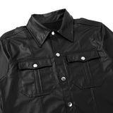 Riolio Men's Leather Shirts Fashion PU Leather T-shirt Long Sleeve