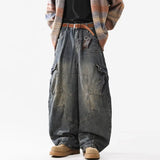 Riolio  Retro Multi Pocket Curved Knife Jeans Autumn And Winter Vintage Wide Leg Workwear Pants Korean Version High Street Men'S Jeans