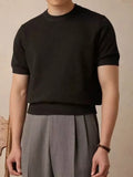 Riolio  Fashion Men's Slim Fit Knitting T Shirts Summer Casual Solid Color Simple T-shirt For Men Daily Leisure Short Sleeve Tops