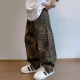 Riolio  Men Loose Wide Leg Leopard Graphic Jeans Male Classic American Vintage Denim Pants Youth Popular Daily Streetwear Denim Trousers