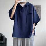 Riolio  5 Colors Summer Hooded T shirt Men Korean Half Sleeve Pullover Streetwear Loose T-shirt Tops Drawstring Men Clothing