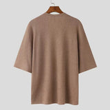Riolio  New Summer Men's Vintage Solid Ribbed T-Shirts Trendy V-Neck Knitted Loose Elasticity T-shirt Fashion Men Half Sleeve Tees