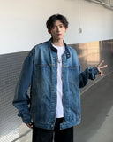 Riolio New High Street Men's Zip-up Denim Jackets Casual Washed Streetwear Stand Collar Texture Korean Harajuku Retro Long Sleeve Coats