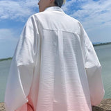 Riolio  Men's Korean Fashion Gradient Print Oversize Lapel Shirt Youth Harajuku Casual Streetwear Y2K Long Sleeve Tops Camisas De Hombre