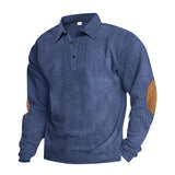 Riolio  Cross-border men's corduroy retro loose casual outdoor long-sleeved patch polo bottoming shirt