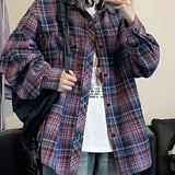 Riolio  Long-sleeved Shirt Men's New Retro Plaid Large Size Lapel Jacket