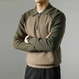 Riolio  New American Chic Men Polo Sweater Luxury Trendy Business Zip-up Knit Solid Color Pullover Leisure Slim-fit Long Sleeve Knitwear