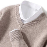 Riolio  Men's Cashmere Warm Pullovers Sweater V Neck Knit Autumn Winter Fit Tops Male Wool Knitwear Jumpers Bottoming shirt Plus Size