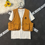 Riolio Summer Men's Outdoor Functional Vest V-Ne 3D ket Bal Vintage Workwear oulder Jaet Trendy Loose Fit Zipper