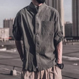 Riolio  Men's Shirt with Pocket Plain Linen Male Shirts Clothing High Quality Luxury Designer Casual Regular Japanese Vintage I Sleeves