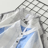 Riolio 2024 Summer New 100%Linen Pullover Short Sleeve Shirts for Men Fashion Striped Casual Loose Shirts