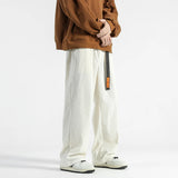 Riolio  Autumn Winter Men's High Waist Pockets Solid Screw Thread Elastic Casual Loose Straight Leg Trousers Fashion Office Lady Pants