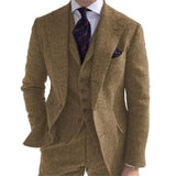 Riolio  New Wool Tweed Winter Men Suit's For Wedding Formal Groom Tuxedo Herringbone Male Fashion 3 Piece Suit (Jacket + Vest + Pants)