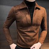 Riolio  Fashion V-neck Fake Two-piece Contrasting Sweatshirt for Men's Handsome and Versatile Half-high Neck Thermal Inner T-shirt