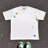 Riolio Wang Studio 240G Versatile Floral ort Sve T-irt for Students ex Simple Design Faionable Sun Protection irt
