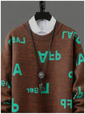 Riolio  New American Trendy Men Sweaters Light Luxury Letter Printed Knit O Neck Long Sleeve Pullover Casual Loose High Street Knitwear