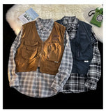 Riolio American Outdoor Multi-function Short Vest Jacket Basic Commuting Versatile Vest Cityboy Workwear Waistcoat Aesthetic Urban Chic