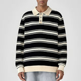 Riolio New American Trendy Men Polo Neck Sweater Light Luxury Striped Knit Long Sleeve Pullover Tops High Quality Loose Knitwear M-3XL