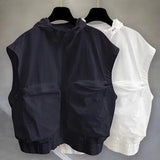 Riolio  Summer Men's Hooded Sleeveless Vest Korean Style Waistcoat Oversized Workwear Trendy Solid Loose Tank Top for Unisex Cargo Vests