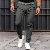 Riolio Slim Fit Suit Pants Men's Slim Fit Solid Color Suit Pants with Mid-rise Slant Pockets Zipper Fly for Business Office Workwear