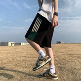 Riolio  American Striped Webbing Men's Summer New Patchwork Elasticized Drawstring Pocket Minimalist Casual All-match Sports Shorts