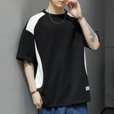 Riolio  Contrasted Color Splicing Short-sleeved T-shirt Men's Summer Two-piece Casual Loose Round Neck Pullover