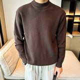 Riolio  New Korean Retro Men Basic Sweaters Luxury Knit Solid Color Mock Neck Long Sleeve Pullover Casual Textured High Quality Knitwear