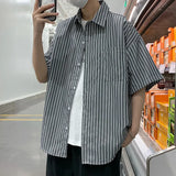 Riolio Japanese Style Simple Striped Short Sleeve Shirt For Men Summer Korean Trendy Loose Fit Casual Jacket