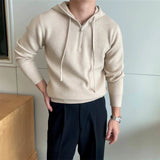 Riolio  New British Leisure Men's Hooded Sweater Trendy Zip-up Preppy Style Slim-fit Long Sleeve Hoodies Casual Vintage Warmth Knitwear