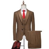 Riolio  Slim Fit Two Button Casual Striped Three Piece Suit Wedding Groomsmen Dress Set Korean Style Business Leisure Wedding Suit