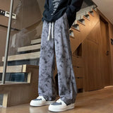 Riolio  Corduroy Tie-dye Irregular Pants for Men American Loose Casual Sports Wide-leg Trousers