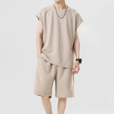 Riolio  Men's Outdoor Basketball Casual Loose Sleeveless Vest Five Quarter Shorts Set Lightweight and Breathable Quick Drying Sportswear