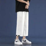 Riolio  Men Summer Thin Ice Silk Sports and Casual Straight Loose Wide-leg Cropped Pants