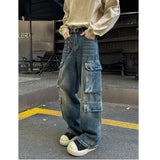 Riolio Cargo jeans men New High Street Gothic Punk Dark Trousers  Harajuku Retro Baggy Jeans Men Street Fashion Straight Leg Pants