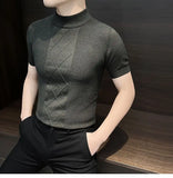 Riolio  Half Turtleneck Men's Sweater Underwear T-shirt Slim Diamond Plaid Mid-neck Knitted Base Shirt