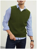 Riolio New Popular Preppy Style Men Sweater Vest Casual Knitted Streetwear Solid Color V Neck Waistcoat Leisure High Quality Knitwear