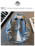 Riolio American Striped Spliced Denim Jacket Men 2025 Autumn Trendy Handsome Men Women Casual Loose Work Shirt Jacket Aesthetic Chic
